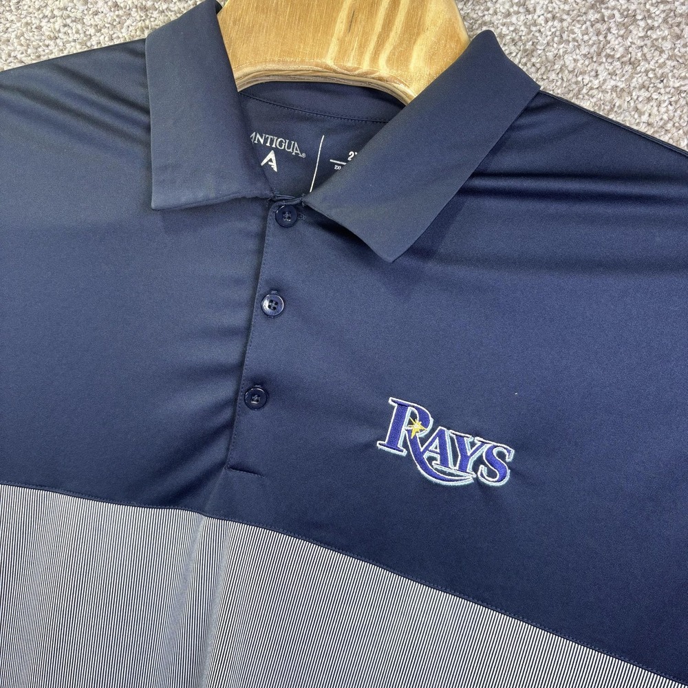 Antigua Tampa Bay Rays MLB Polo Shirt Mens 2XL Navy Blue Grey Colorblock Striped